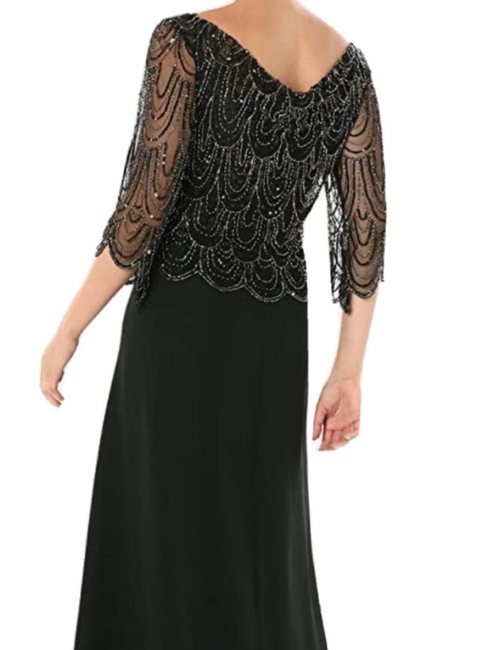 J Kara 3/4 sleeve scallop neck gown - Picture 2 of 5